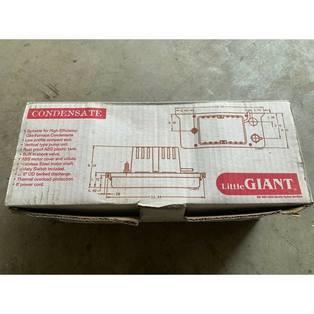 Little Giant 3P730 Condensate Removal Pump 1/30 HP 115V Small Reservoir 3/8" OD